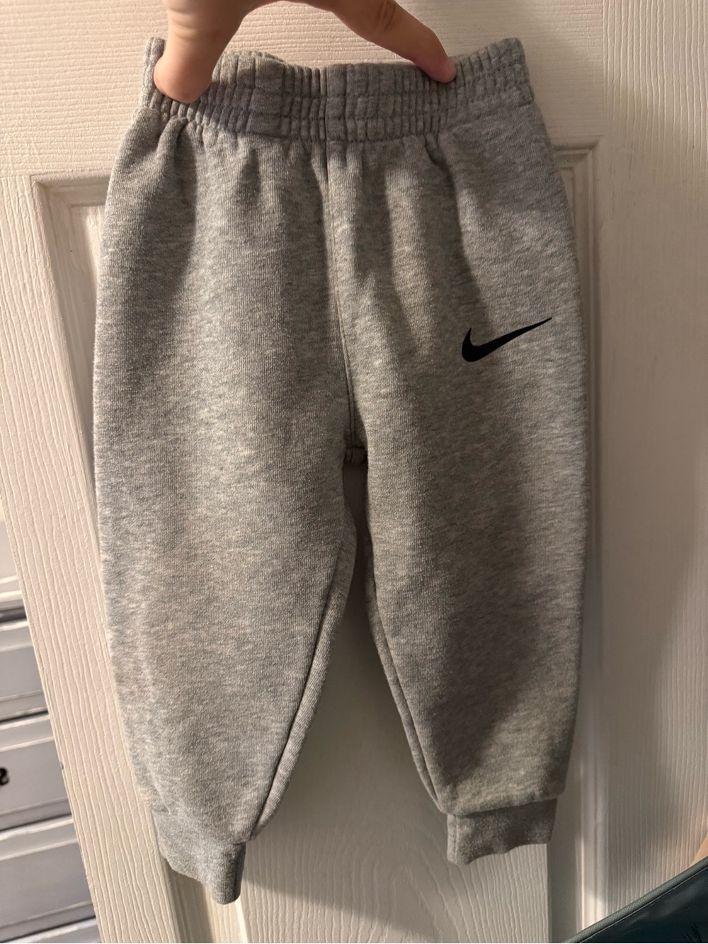 Nike Kids Grey Sweat Fleece Joggers with Black Swoosh